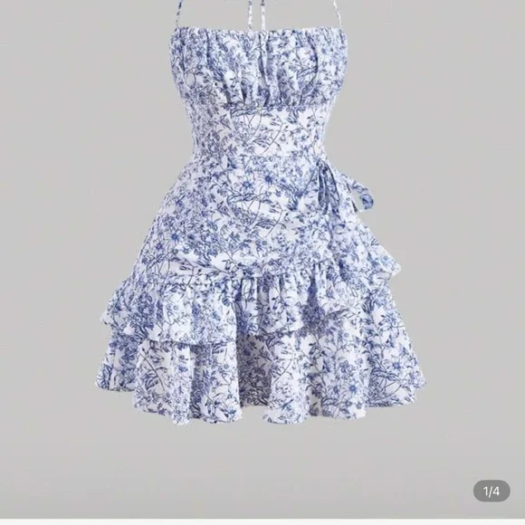 SHEIN | Dresses | Shein Blue And White Floral Mini Dress | Poshmark